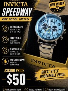 Invicta Stainless Steel Chronograph Watch - Light Blue and Silver
